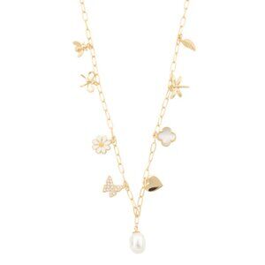NWT $100 ARGENTO VIVO 14Kt Gold Plated Multi Charm Necklace Y2K Feminine Preppy